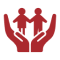 Hands holding two children icon.