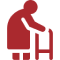 Red silhouette of person using walker.